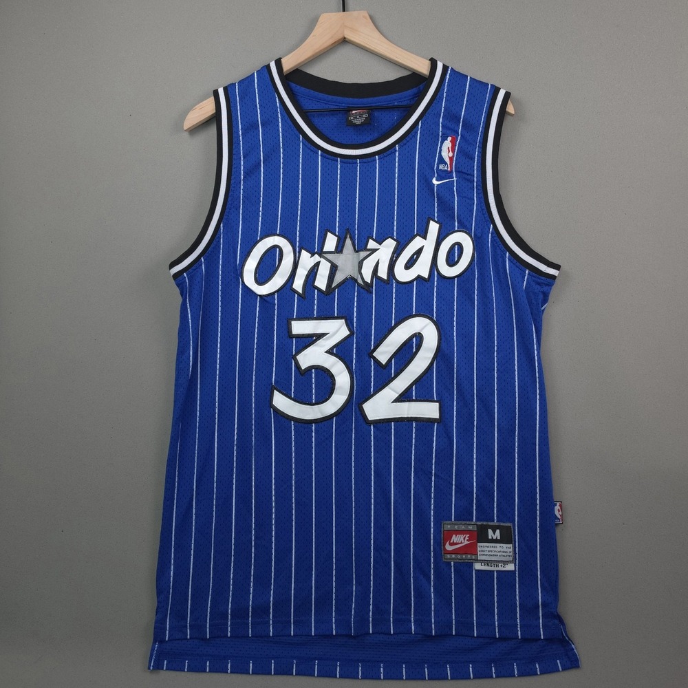 Nike Shaquille O'Neal Orlando Magic NBA Jersey Men M Blue Sewn Pinstripe Vintage